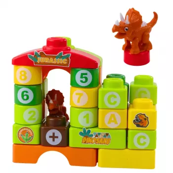 LEAN TOYS Edukaciniai konstravimo blokeliai kuprinėje Dinozaurai Skaičiai Raidės 49 vnt.