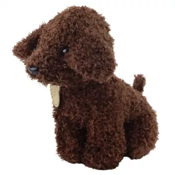 LEAN TOYS Poodle Dog in Velcro Bag, Cuddly Toy, Dark Brown