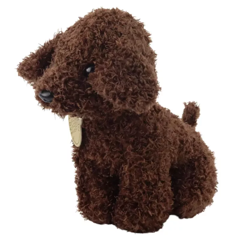 LEAN TOYS Poodle Dog in Velcro Bag, Cuddly Toy, Dark Brown
