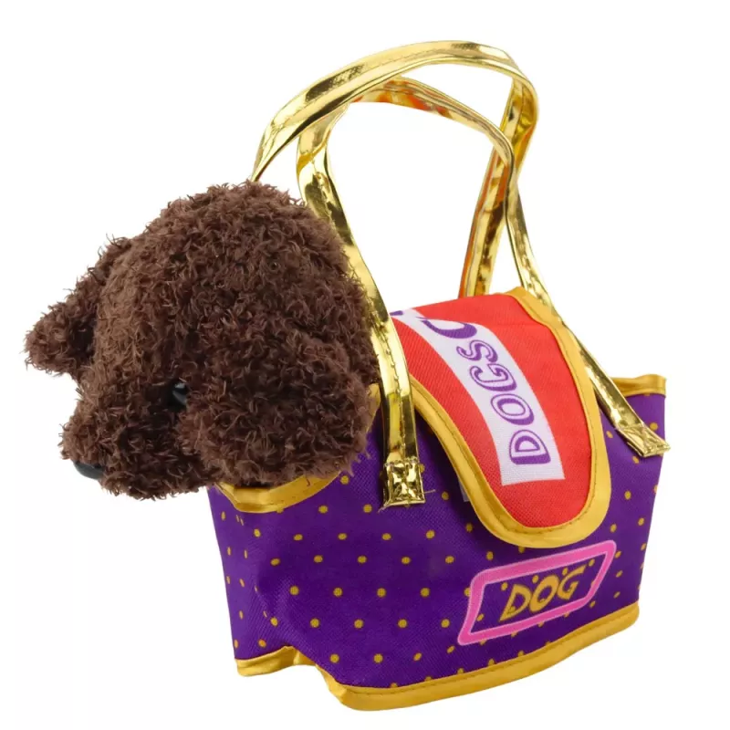 LEAN TOYS Poodle Dog in Velcro Bag, Cuddly Toy, Dark Brown
