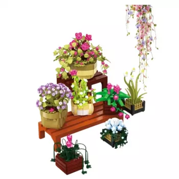 LEAN TOYS Construction Blocks Flowers in Pots 7 pcs Two Shelves 1446 pcs