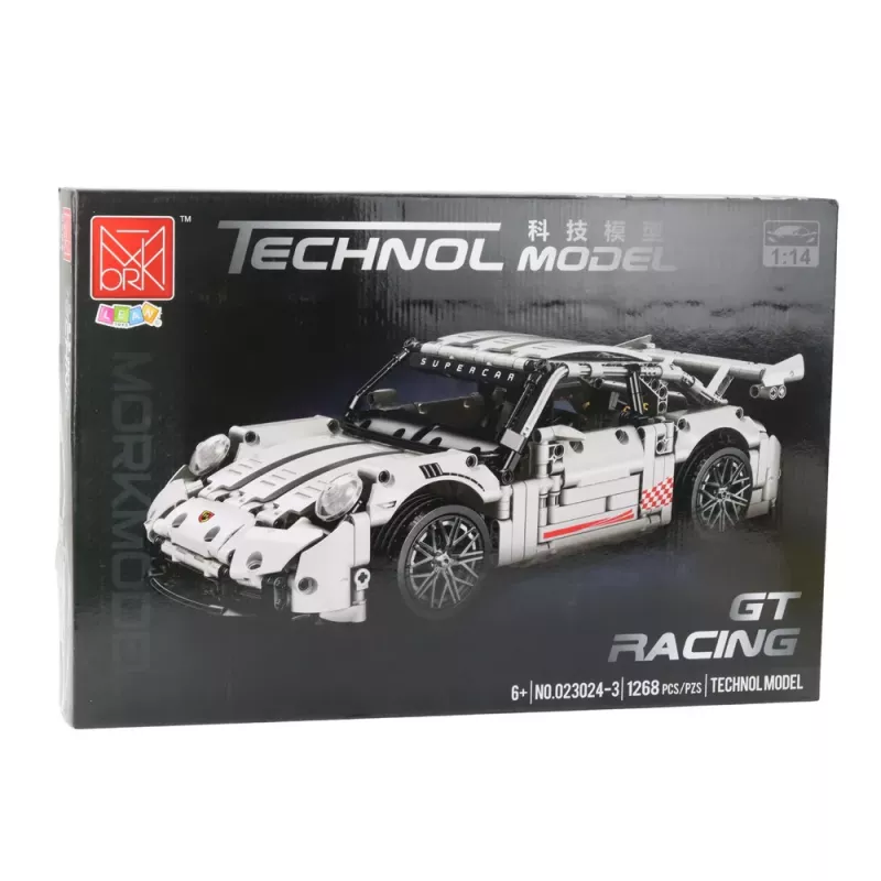LEAN TOYS Statybiniai blokeliai GT lenktyninis automobilis baltas 1:14 1268 vnt.