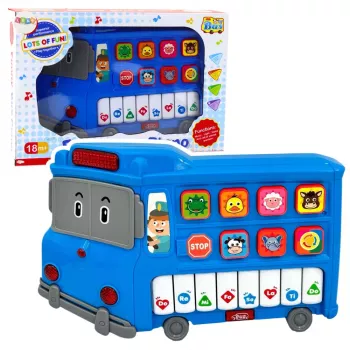LEAN TOYS elektrinis pianinas edukacinis mėlynas autobusas