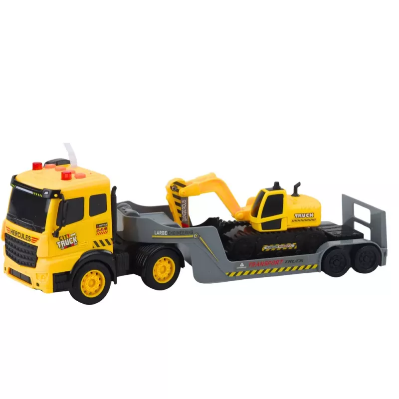LEAN TOYS vilkikas su vikšriniu ekskavatoriumi, besisukančiu 360°, geltonas, 1:16