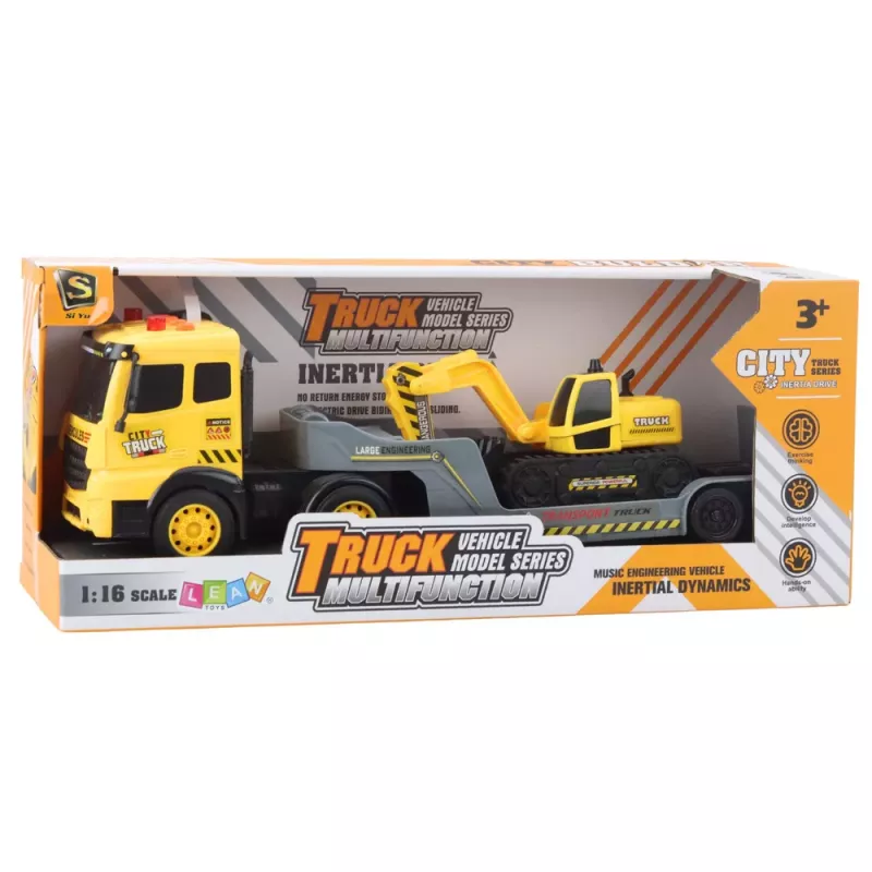 LEAN TOYS vilkikas su vikšriniu ekskavatoriumi, besisukančiu 360°, geltonas, 1:16