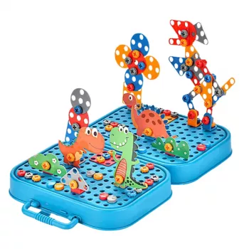 LEAN TOYS DIY Atsuktuvų rinkinys Lagaminas Dinozaurų blokeliai Atsuktuvas 228 vnt.