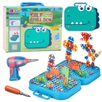 LEAN TOYS DIY Atsuktuvų rinkinys Lagaminas Dinozaurų blokeliai Atsuktuvas 228 vnt.