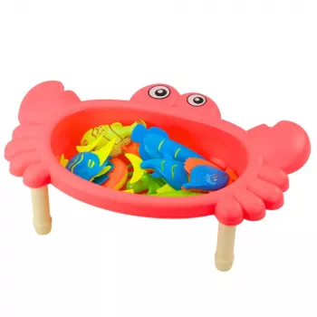 LEAN TOYS Žvejybos rinkinys: krabų stalas, 10 žuvų, meškerė, sietelis, rožinė