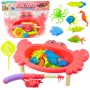 LEAN TOYS Žvejybos rinkinys: krabų stalas, 10 žuvų, meškerė, sietelis, rožinė