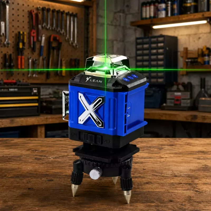 LEAN 4D lazerinis nivelyras 16 linijų dėklas 2 baterijos mėlyna