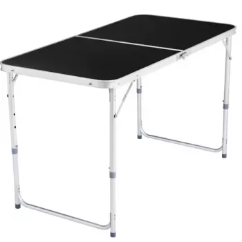 LEAN Sulankstomas kempingo stalas reguliuojamas aliuminis juodas 120x60cm