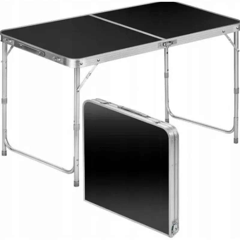 LEAN Sulankstomas kempingo stalas reguliuojamas aliuminis juodas 120x60cm