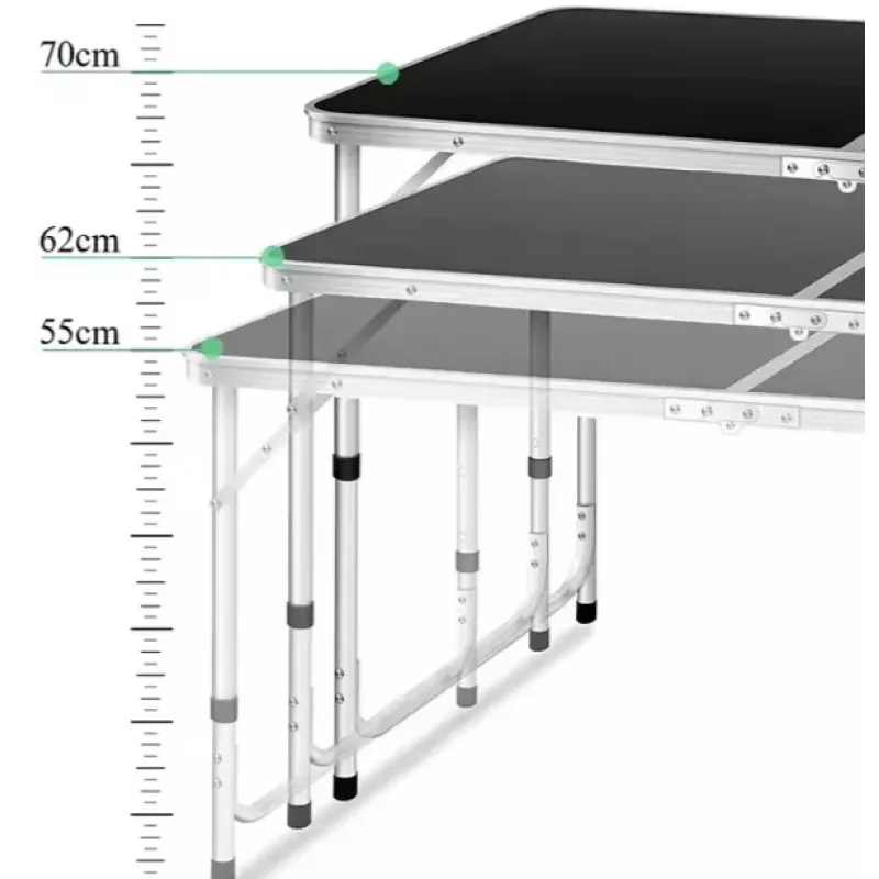 LEAN Sulankstomas kempingo stalas reguliuojamas aliuminis juodas 120x60cm