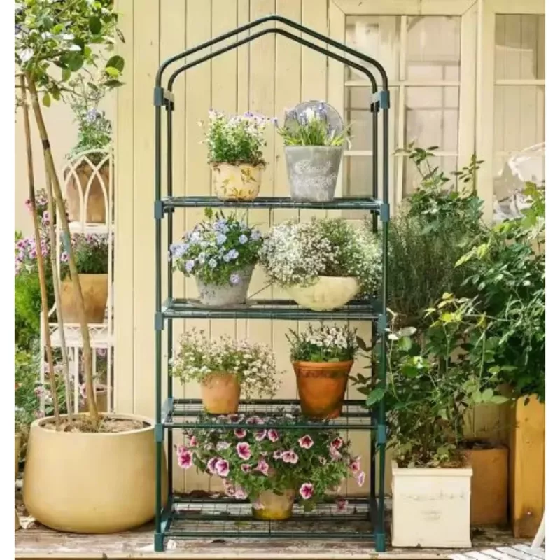 LEAN Mini Greenhouse Balcony Garden 4 Metal Shelves PVC Foil 69 x 49 x 157cm