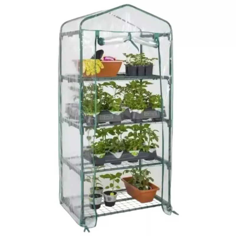 LEAN Mini Greenhouse Balcony Garden 4 Metal Shelves PVC Foil 69 x 49 x 157cm