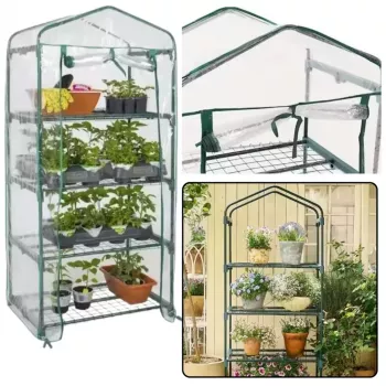LEAN Mini Greenhouse Balcony Garden 4 Metal Shelves PVC Foil 69 x 49 x 157cm