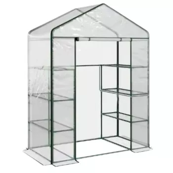 LEAN Mini Balkono Sodo Šiltnamis su 4 Metalinėmis Lentynomis ir PVC Plėvele 195 x 143 x 73 cm