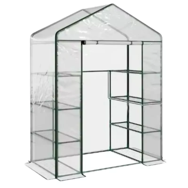 LEAN Mini Balkono Sodo Šiltnamis su 4 Metalinėmis Lentynomis ir PVC Plėvele 195 x 143 x 73 cm