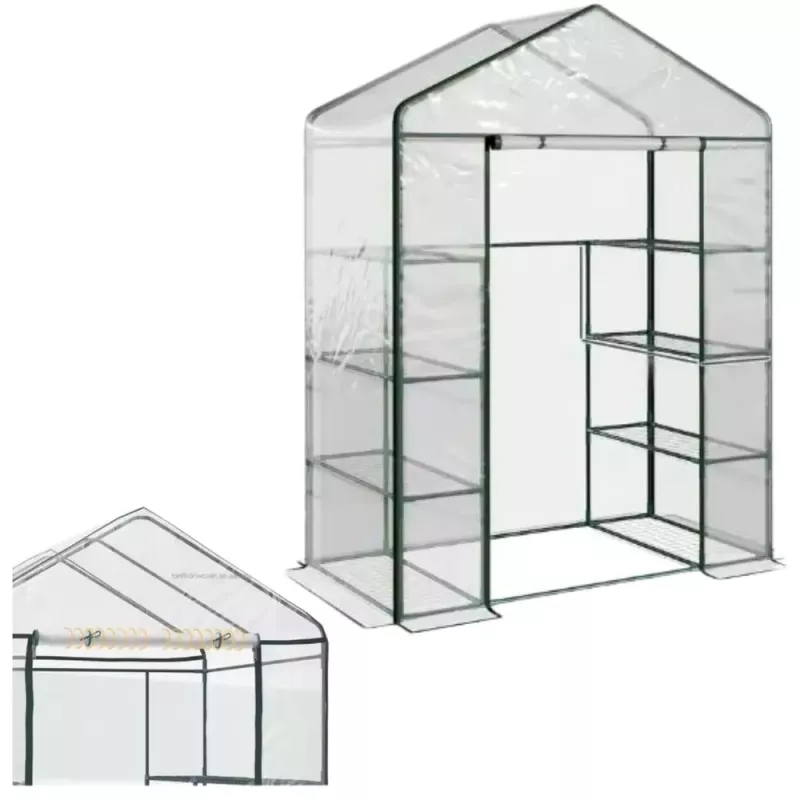 LEAN Mini Balkono Sodo Šiltnamis su 4 Metalinėmis Lentynomis ir PVC Plėvele 195 x 143 x 73 cm