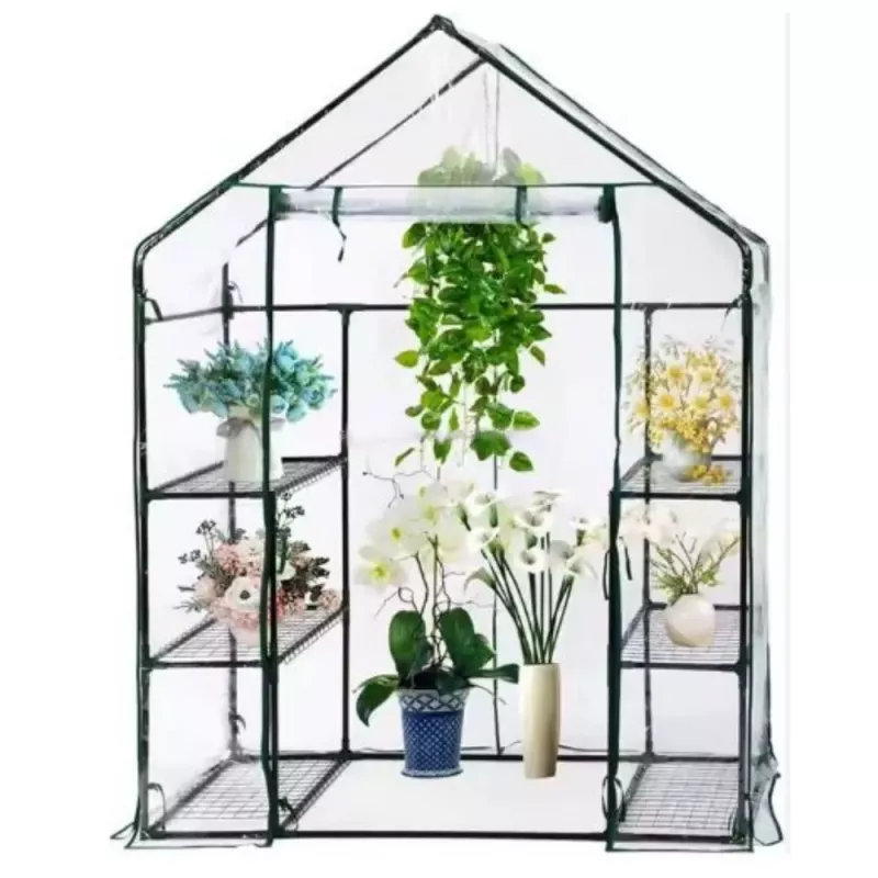 LEAN Mini Balkono Sodo Šiltnamis su 4 Metalinėmis Lentynomis ir PVC Plėvele 195 x 143 x 73 cm