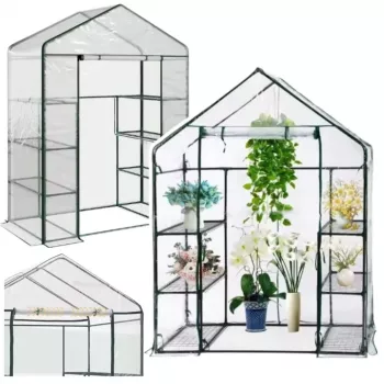 LEAN Mini Balkono Sodo Šiltnamis su 4 Metalinėmis Lentynomis ir PVC Plėvele 195 x 143 x 73 cm