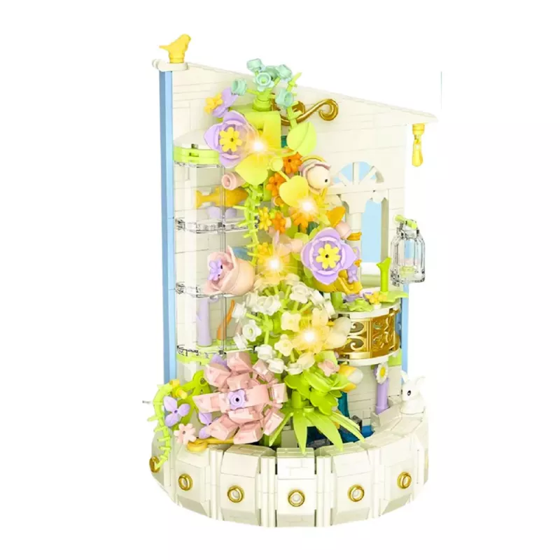 LEAN TOYS Construction Blocks Floral Composition with LED Light Tower 632 pcs