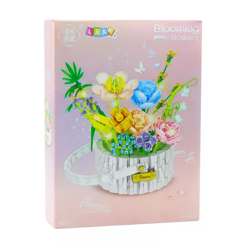 LEAN TOYS Construction Blocks Flower Arrangement in a Basket LED Lights 1376 pcs.