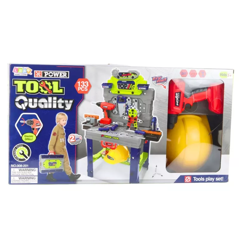 LEAN TOYS Handyman's Table 2-in-1 Suitcase Tool Set Screwdriver Helmet 133 pcs