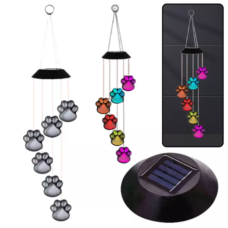 LEAN Solar Garden LED Lights Dog Paw Bells Colorful 70cm
