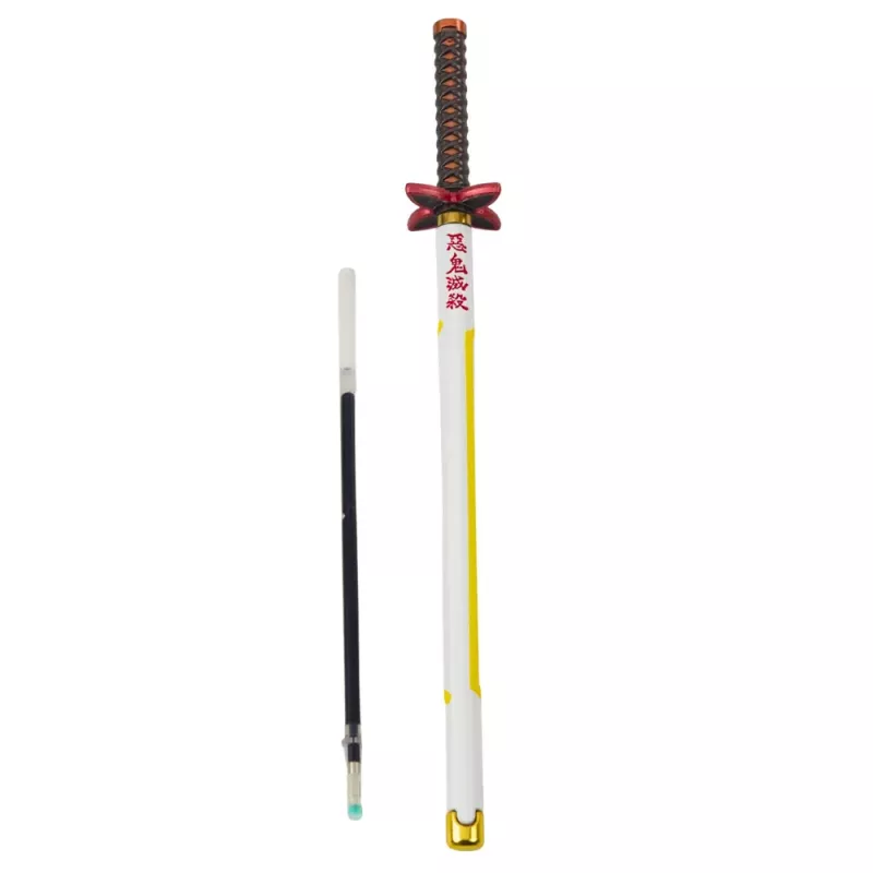 LEAN Katana Sword Anime Ballpoint Pen Metal Black Ink Replaceable Refill White and Yellow