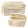 LEAN Pencil Case School Kit, Expandable, Roomy, Cream, Beige, 20x10cm