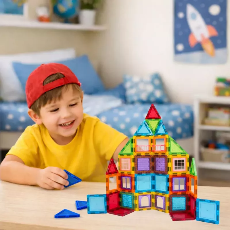 LEAN TOYS 3D magnetiniai blokeliai konstrukcinis galvosūkis spalvotas 45 vnt.