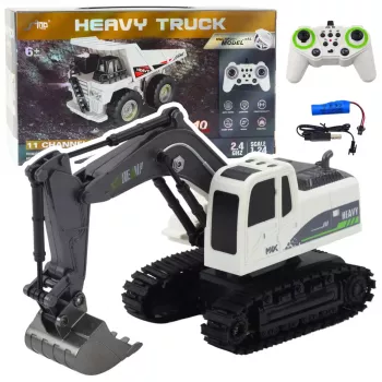 LEAN TOYS nuotoliniu valdymu RC Crawler ekskavatorius su šviesomis ir garsais, baltas, 1:24 mastelis