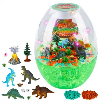 LEAN TOYS DIY Kūrybinis Dinozaurų Terariumo Rinkinys su Balsu Valdoma Naktine Šviesa