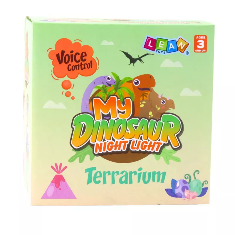 LEAN TOYS DIY Kūrybinis Dinozaurų Terariumo Rinkinys su Balsu Valdoma Naktine Šviesa