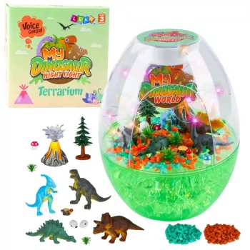LEAN TOYS DIY Kūrybinis Dinozaurų Terariumo Rinkinys su Balsu Valdoma Naktine Šviesa