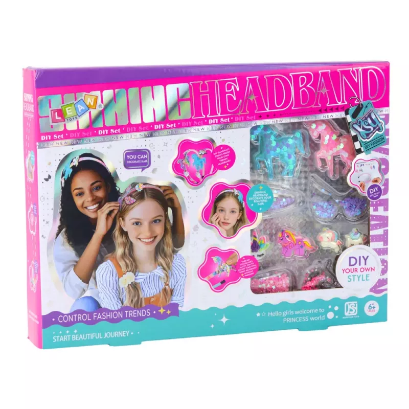 LEAN TOYS DIY kūrybinis rinkinys vienaragio galvos juostų gamybai su blizgančiomis dekoracijomis