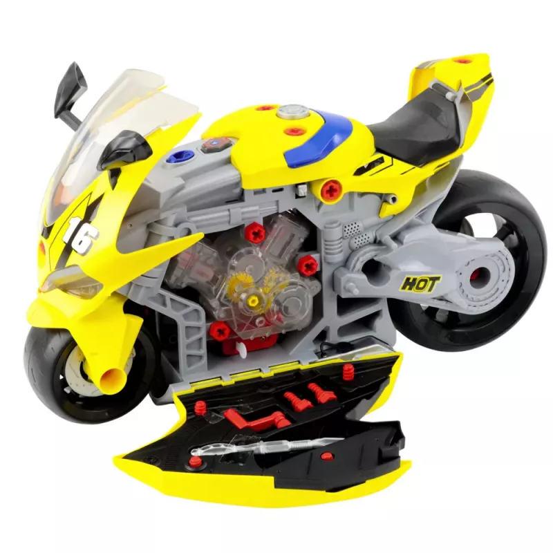 LEAN TOYS 2-in-1 DIY Workshop Lights Sounds Smoke Motorcycle Yellow 43cm