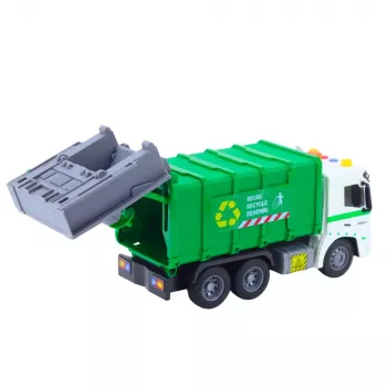 LEAN TOYS Šiukšliavežis su šiukšliadėže, šviesomis ir garsais, žalias, mastelis 1:16