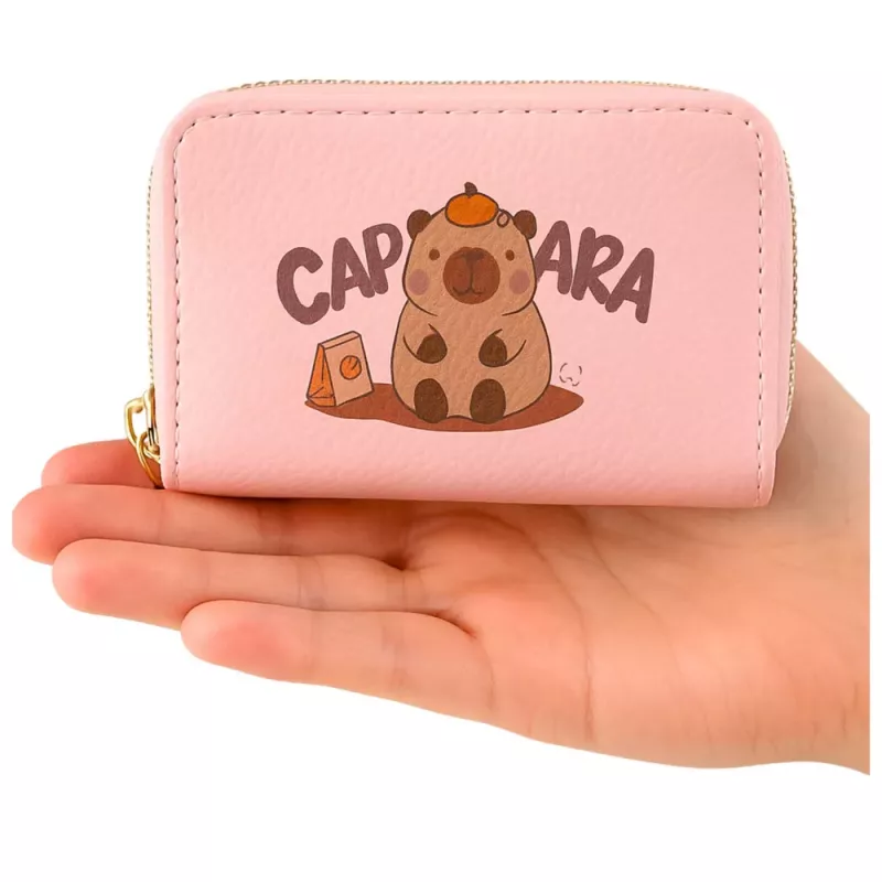 LEAN dviejų skyrių piniginė su kortelių skyreliais, Capybara Pink, 12,5 x 8,5 cm