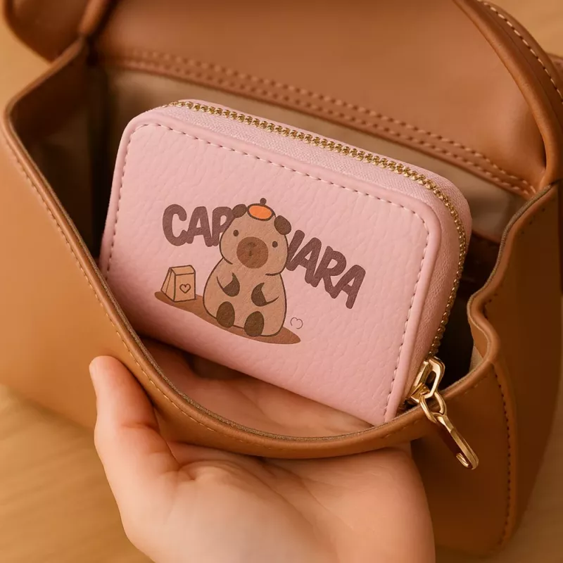 LEAN dviejų skyrių piniginė su kortelių skyreliais, Capybara Pink, 12,5 x 8,5 cm