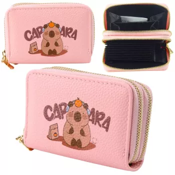 LEAN dviejų skyrių piniginė su kortelių skyreliais, Capybara Pink, 12,5 x 8,5 cm