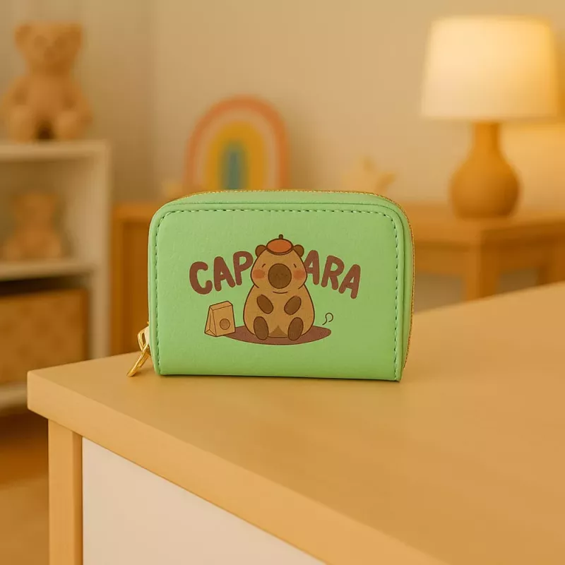LEAN Two-Compartment Wallet with Card Compartments Kapybara Green 12.5 x 8.5 cm