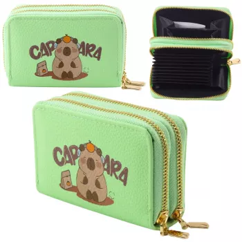 LEAN Two-Compartment Wallet with Card Compartments Kapybara Green 12.5 x 8.5 cm