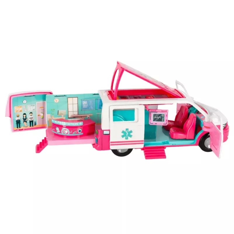 LEAN TOYS Mobilioji ligoninė greitosios pagalbos automobilis 2in1 Lėlė gydytojas medicinos priedai