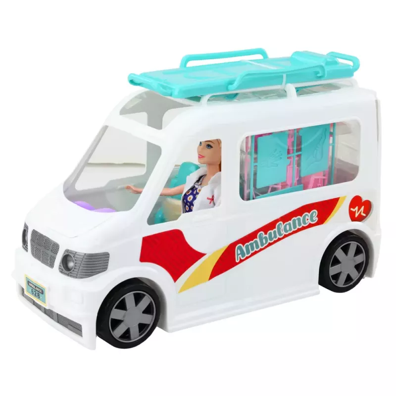 LEAN TOYS Mobilioji ligoninė greitosios pagalbos automobilis su neštuvais 2in1 Lėlės gydytojo aksesuarai