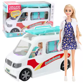 LEAN TOYS Mobilioji ligoninė greitosios pagalbos automobilis su neštuvais 2in1 Lėlės gydytojo aksesuarai