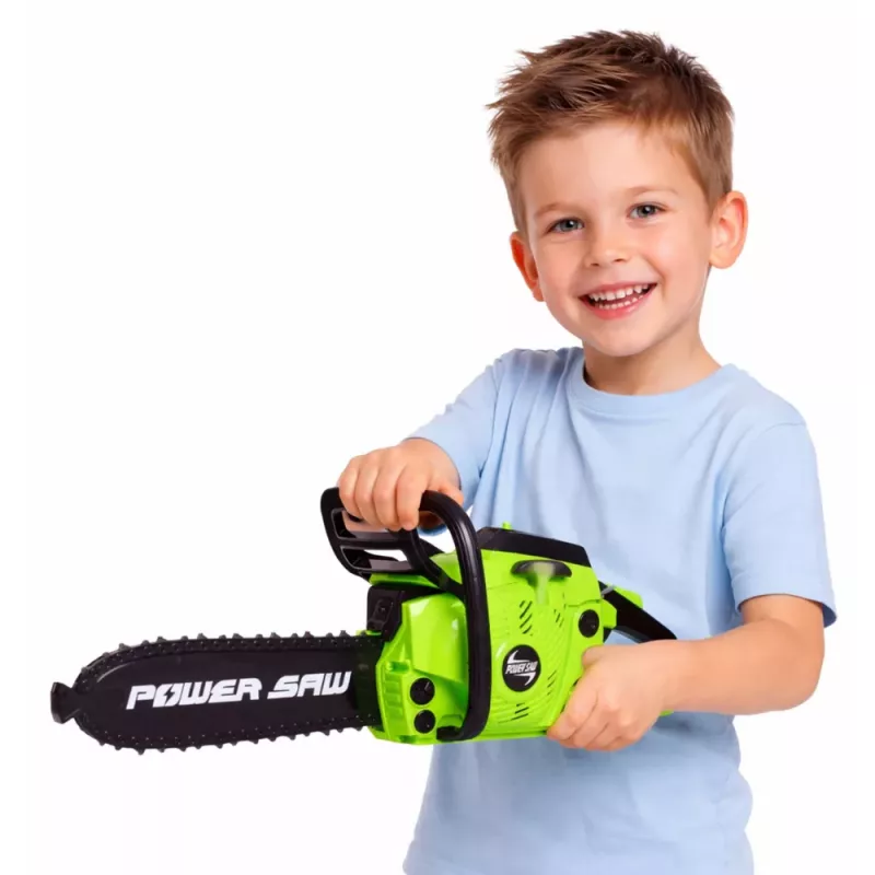 LEAN TOYS Žaislinis pjūklas vaikams su šviesomis ir garsu, žalias