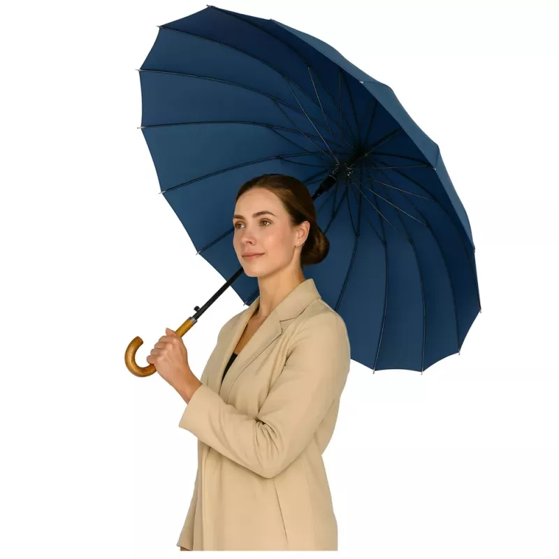 LEAN Large Automatic Umbrella with Shoulder Cover 24-Rib Navy Blue 115 cm
