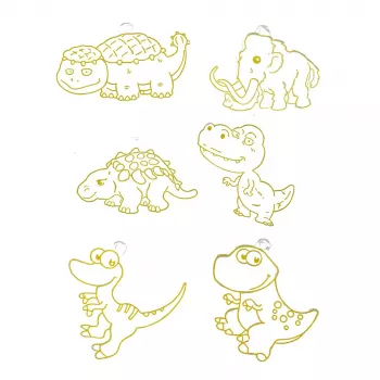 LEAN TOYS Kūrybinis rinkinys „Vitražiniai raktų pakabukai – Dinozaurai“ su žymekliais, 6 vnt.